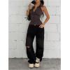 image:imageMakeMeChic Womens Summer Vertical Striped Button Down Shirt Sleeveless Collared Blouse TopCoffee Brown