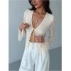 image:imageMakeMeChic Womens Textured Bell Sleeve Blouse Tie V Neck Mesh Sheer Summer Boho TopsWhite
