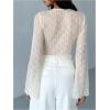 image:imageMakeMeChic Womens Textured Bell Sleeve Blouse Tie V Neck Mesh Sheer Summer Boho TopsWhite