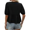 image:imageMakeMeChic Womens Tie Front Lantern Short Sleeve Tops Crew Neck Ruffle Blouse ShirtsBlack