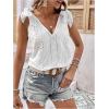 image:imageMakeMeChic Womens Tie Shoulder Blouse Sleeveless Eyelet Embroidery V Neck Boho Casual Summer ShirtWhite