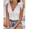 image:imageMakeMeChic Womens Tie Shoulder Blouse Sleeveless Eyelet Embroidery V Neck Boho Casual Summer ShirtWhite