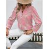 image:imageMakeMeChic Womens Tribal Print Notched Blouse Lantern Sleeve Work Dressy TopsPink