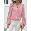 image:imageMakeMeChic Womens Tribal Print Notched Blouse Lantern Sleeve Work Dressy TopsPink