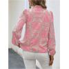image:imageMakeMeChic Womens Tribal Print Notched Blouse Lantern Sleeve Work Dressy TopsPink