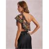 image:imageMakeMeChic Womens Tropical Print One Shoulder Blouse Ruffle Sleeveless Summer Asymmetrical TopsMulticolor