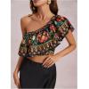 image:imageMakeMeChic Womens Tropical Print One Shoulder Blouse Ruffle Sleeveless Summer Asymmetrical TopsMulticolor