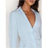 image:imageMakeMeChic Womens V Neck Button Down Shirt Long Sleeve Collared Dressy Blouse TopsBlue