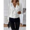 image:imageMakeMeChic Womens V Neck Puff Sleeve Ruffle Trim Button Front Blouse Shirt TopsWhite