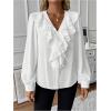 image:imageMakeMeChic Womens V Neck Puff Sleeve Ruffle Trim Button Front Blouse Shirt TopsWhite