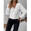 image:imageMakeMeChic Womens V Neck Puff Sleeve Ruffle Trim Button Front Blouse Shirt TopsWhite