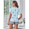 image:imageMakeMeChic Womens Valentines Cherry Print Pleated Blouse Notch V Neck Cap Sleeve Summer Shirt TopsBlue