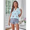 image:imageMakeMeChic Womens Valentines Cherry Print Pleated Blouse Notch V Neck Cap Sleeve Summer Shirt TopsBlue