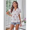 image:imageMakeMeChic Womens Valentines Cherry Print Pleated Blouse Notch V Neck Cap Sleeve Summer Shirt TopsMulticolor