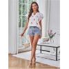 image:imageMakeMeChic Womens Valentines Cherry Print Pleated Blouse Notch V Neck Cap Sleeve Summer Shirt TopsMulticolor