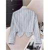 image:imageMakeMeChic Womens Vertical Striped Button Down Shirt Long Sleeve Collared Blouse with TieBlue and White