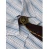 image:imageMakeMeChic Womens Vertical Striped Button Down Shirt Long Sleeve Collared Blouse with TieBlue and White