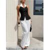 image:imageMakeMeChic Womens Work Colorblock Halter Button Down Shirt Backless Dressy BlouseBlack and White
