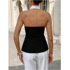 image:imageMakeMeChic Womens Work Colorblock Halter Button Down Shirt Backless Dressy BlouseBlack and White