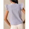 image:imageMakeMeChic Womens Work Office Striped Embroidery Ruffle Sleeve Blouse Crew Neck Button Down ShirtBlue and White