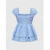 image:imageMakeMeChic Womens Y2K Cute Plaid Gingham Cap Sleeve Blouse Square Neck Tiered Ruffle Shirred TopsBlue