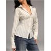 image:imageMakeMeChic Womens Y2K Striped Button Down Shirt Bell Sleeve Collared Blouse TopsMulticolor