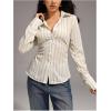 image:imageMakeMeChic Womens Y2K Striped Button Down Shirt Bell Sleeve Collared Blouse TopsMulticolor