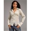 image:imageMakeMeChic Womens Y2K Striped Button Down Shirt Bell Sleeve Collared Blouse TopsMulticolor