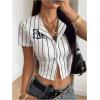 image:imageMakeMeChic Womens Y2k Striped Button Down Shirt Short Sleeve Blouse Crop TopsWhite