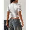 image:imageMakeMeChic Womens Y2k Striped Button Down Shirt Short Sleeve Blouse Crop TopsWhite