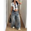 image:imageMakeMeChic Womens Y2k Striped Button Down Shirt Short Sleeve Blouse Crop TopsWhite