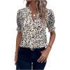 image:imageMakeMeChic Womens Animal Print Ruffle Blouse Summer Short Sleeve V Neck Business Casual Shirt TopsApricot
