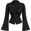image:imageMakeMeChic Womens Bell Sleeve Button Down Shirt V Neck Ruched Collared Work Blouse TopsBlack