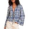 image:imageMakeMeChic Womens Boho Bell Sleeve Blouse Tie Front V Neck Tribal Print Shirt TopsBlue