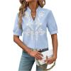 image:imageMakeMeChic Womens Boho Blouses Floral Embroidery Notched Short Sleeve Going Out TopsBlue