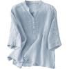 image:imageMakeMeChic Womens Boho Blouses Notch V Neck Embroidery 34 Sleeve Shirt TopsBlue