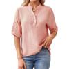 image:imageMakeMeChic Womens Boho Blouses Notch V Neck Embroidery 34 Sleeve Shirt TopsPink