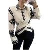 image:imageMakeMeChic Womens Boho Blouses Printed Button Down Shirt Wrap Long Sleeve Work Office TopsApricot