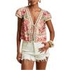 image:imageMakeMeChic Womens Boho Tops Summer Floral Deep V Neck Tie Front BlouseMulticolor