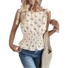image:imageMakeMeChic Womens Bow Print Knot Blouse Ruffle Hem Sleeveless Shirred TopApricot