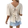 image:imageMakeMeChic Womens Bow Tie Back Blouse Crew Neck Ruffle Short Sleeve Shirt TopsApricot