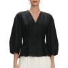 image:imageMakeMeChic Womens Button Down Dressy Blouse V Neck 34 Sleeve Ruffle Shirts TopsBlack