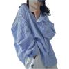 image:imageMakeMeChic Womens Casual Striped Button Down Shirt Long Sleeve Loose Boyfrined Blouse TopsBlue