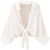 image:imageMakeMeChic Womens Chiffon Blouses Going Out Tops Long Sleeve Collared Shirt Oversized Blouse TopWhite