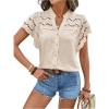 image:imageMakeMeChic Womens Dressy Blouse Eyelet Embroidery V Neck Top Button Down Ruffle Sleeve Hollow Out TopsApricot