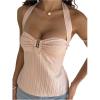 image:imageMakeMeChic Womens Elegant Halter Summer Tops Ruched Blouse Sleeveless Dressy Tank TopsPink