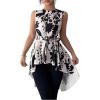 image:imageMakeMeChic Womens Floral Crew Neck Blouse High Low Sleeveless Belted Shirt TopsMulticolor