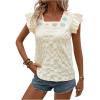 image:imageMakeMeChic Womens Floral Embroidery Blouse Flutter Sleeve Square Neck Textured Summer ShirtApricot