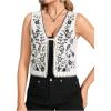 image:imageMakeMeChic Womens Floral Embroidery Vest Tie Front Sleeveless Vintage Crop TopsBlack and White