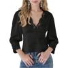 image:imageMakeMeChic Womens Floral Lace Lantern Sleeve Blouse V Neck Button Front Dressy TopsBlack